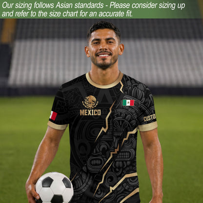Mexico Soccer Jersey Black Gold Aztec Eagle Heritage Custom Mexican Football Shirt