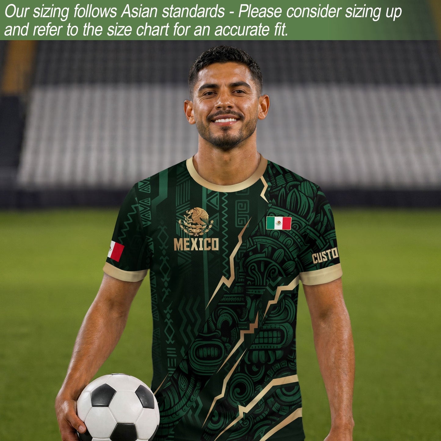 Custom Mexico Aztec Eagle Jersey Green Gold Mexican Pride Heritage Football Soccer Shirt