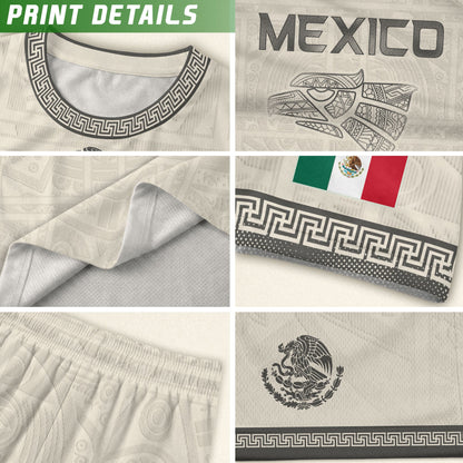 Mexico Kids Soccer Jersey Aztec Art White Youth Football Shirt Toddler Training Kit