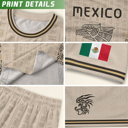 Mexico Kids Soccer Jersey Vintage Mayan Pattern Cream Toddler Sportswear Shirt