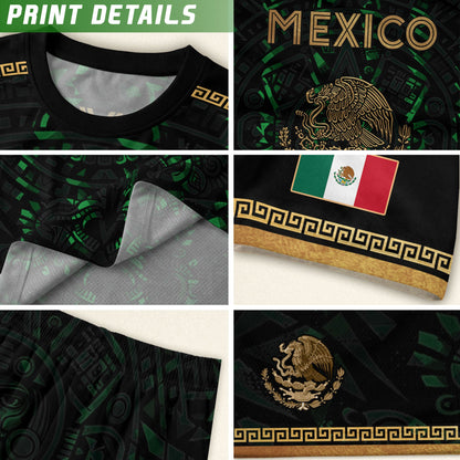 Mexico Kids Soccer Jersey Black Green Aztec Calendar Gold Youth Football Shirt