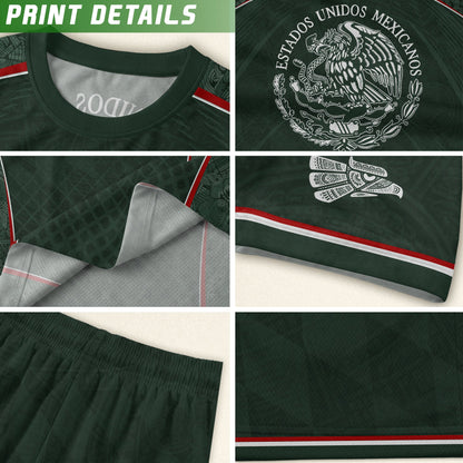 Youth Mexico Soccer Jersey Green National Coat of Arms Aztec Heritage Football Shirt Set