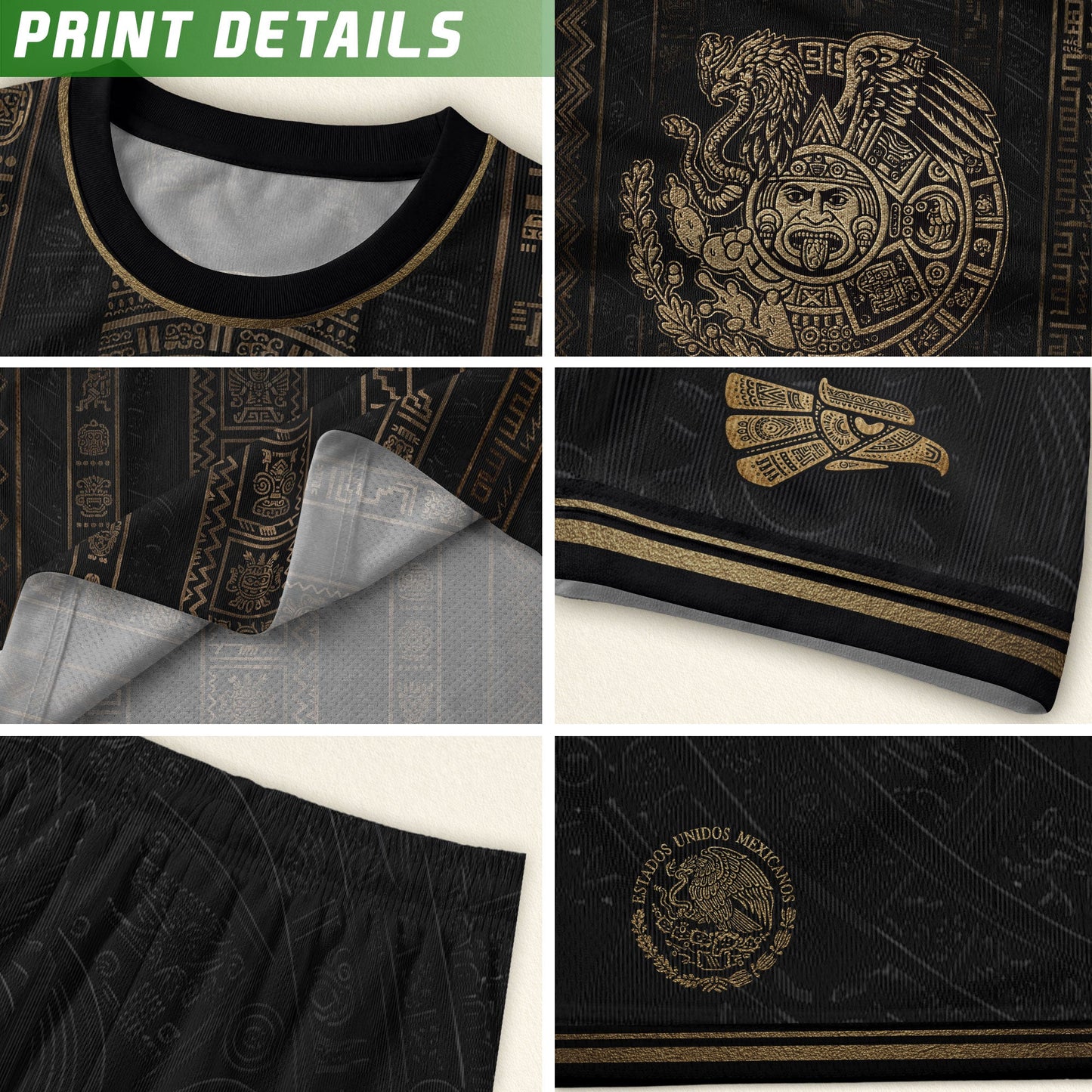 Mexico Soccer Jersey Youth Black Aztec Calendar Sun Stone Heritage Football Shirt Set