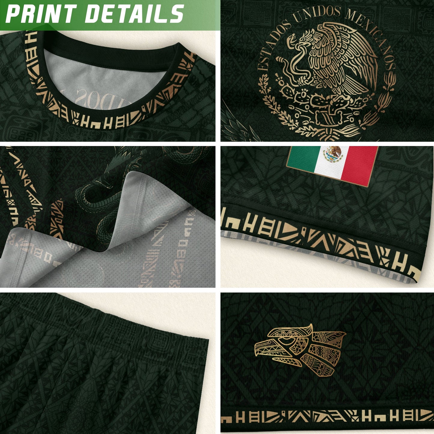 Mexico Soccer Jersey Kid Youth Aztec Eagle Dark Green Football Shirt Gift