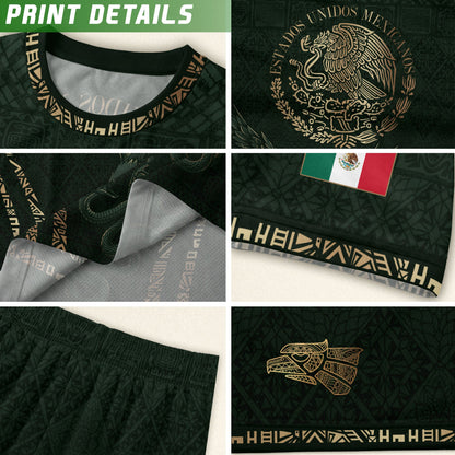 Mexico Soccer Jersey Kid Youth Aztec Eagle Dark Green Football Shirt Gift