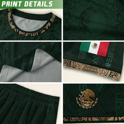 Mexico Soccer Jersey Kid Youth Aztec Calendar Green Football Shirt Tee Gift