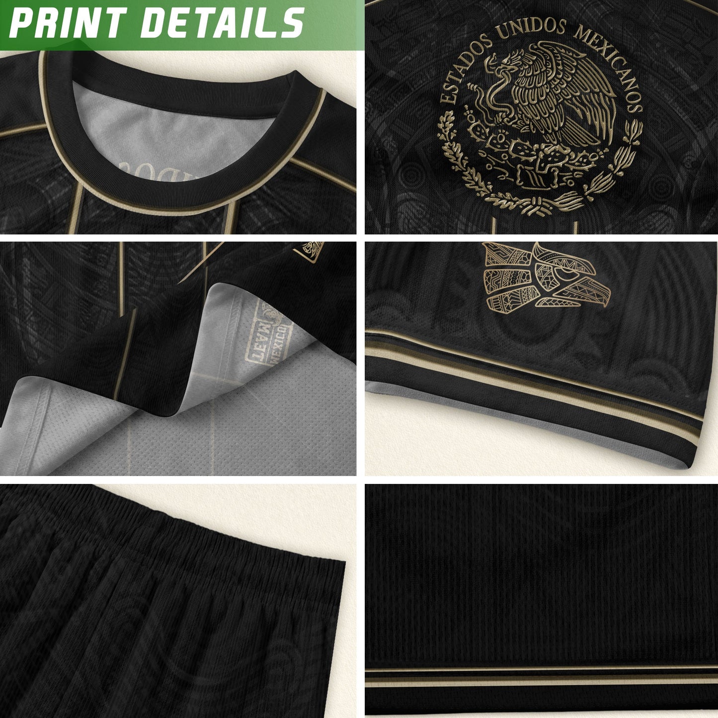 Mexico Youth Football Kit Black Gold Aztec Design Kids Soccer Uniform Elite Sportswear Top