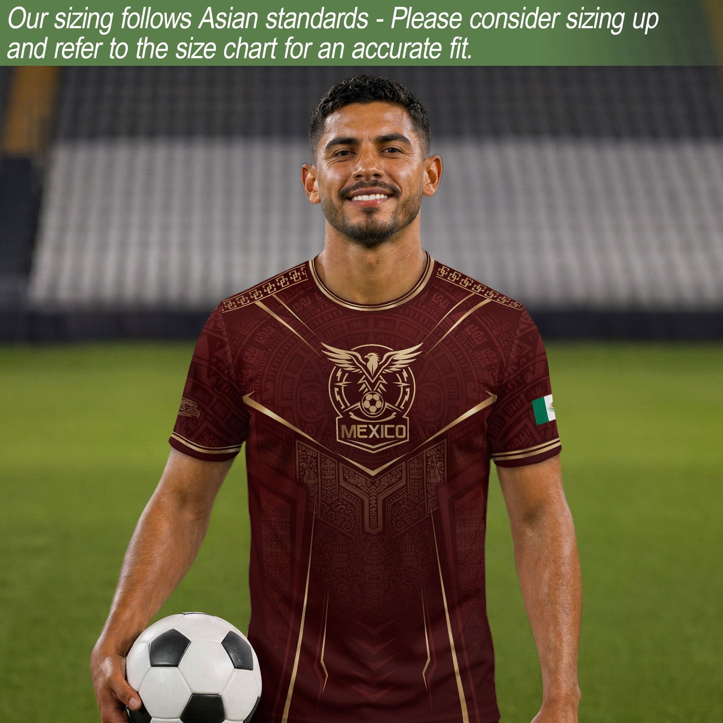 Mexico Soccer Jersey Men Maroon Aztec Pattern Football Shirt Classic Fan Wear