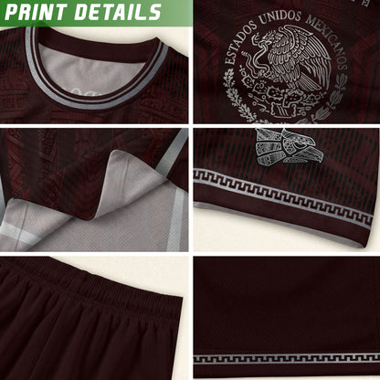 Heritage Inspired Mexico Soccer Jersey, Maroon Silver Eagle Football Shirt for Youth