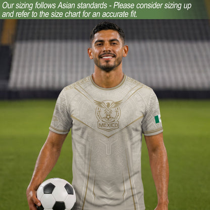 Mexico Soccer Jersey Aztec Eagle Heritage Football Men Shirt Mexico Fan Tee Beige