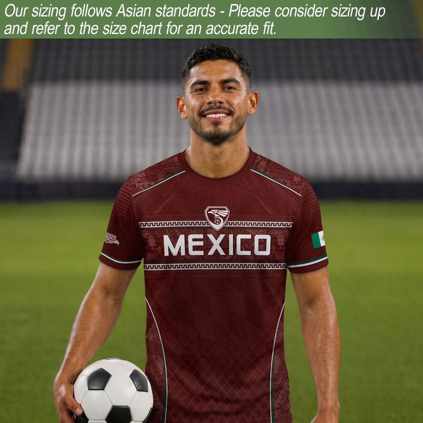 Maroon Mexico Soccer Jersey Aztec Coat of Arms Football Men Shirt Mexico Fan Tee