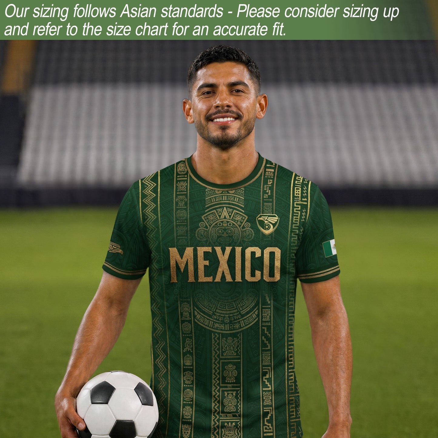 Mexico Soccer Jersey Men Green Gold Aztec Sun Stone Mexican Football Shirt