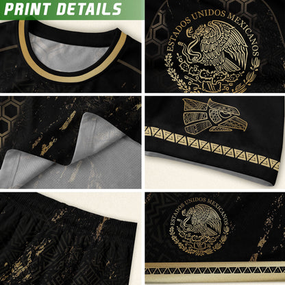 Mexico Heritage Orgullo Mexicano Black Gold Eagle Hexagon Pattern Soccer Jersey