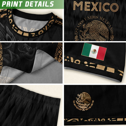 Mexico Soccer Jersey Black Gold Eagle Aztec Football Shirt Men Fan Edition