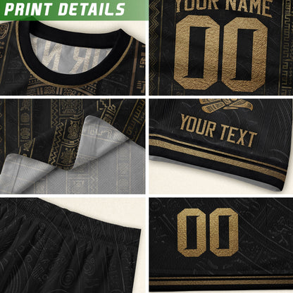 Mexico Soccer Jersey Personalized Name Number Black Aztec Glyph Black Football Kit