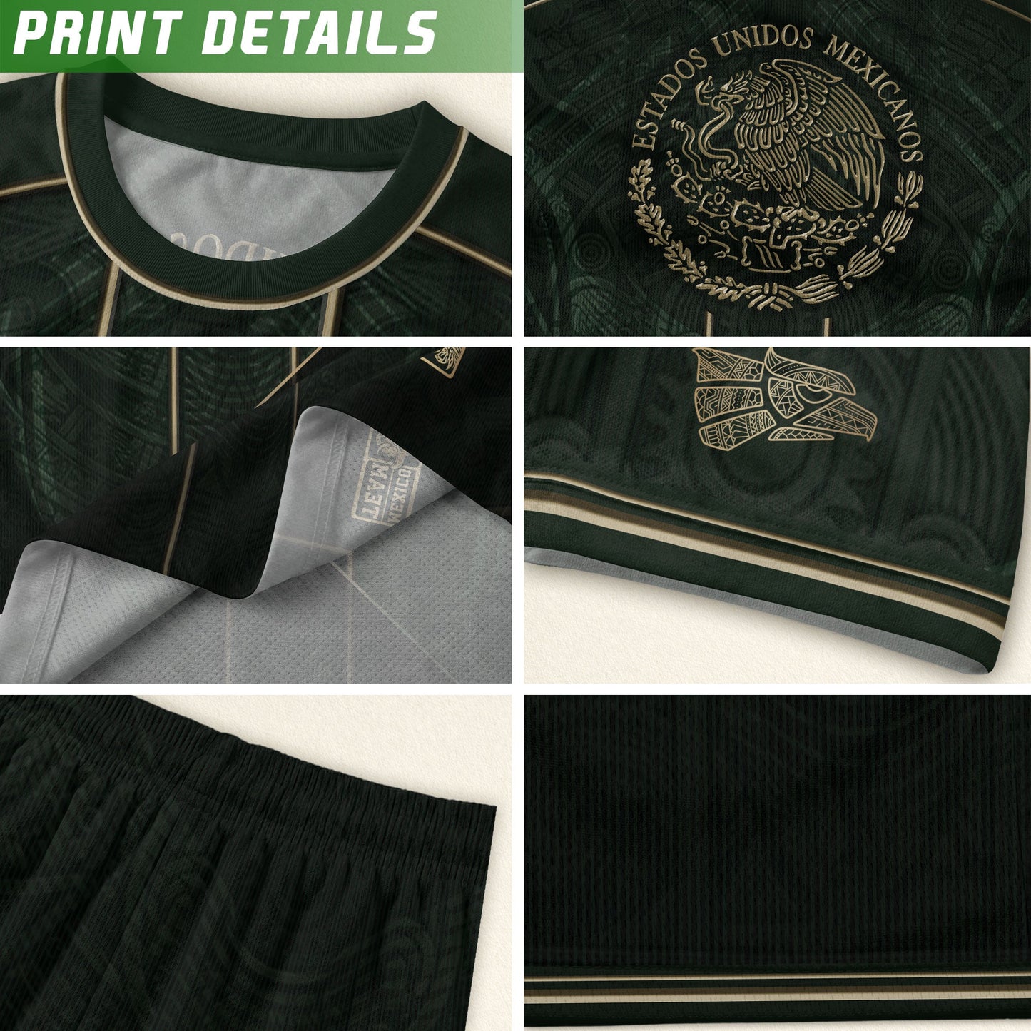 Mexico Soccer Jersey Dark Green Gold Football Shirt Aztec Fan Men Edition Apparel