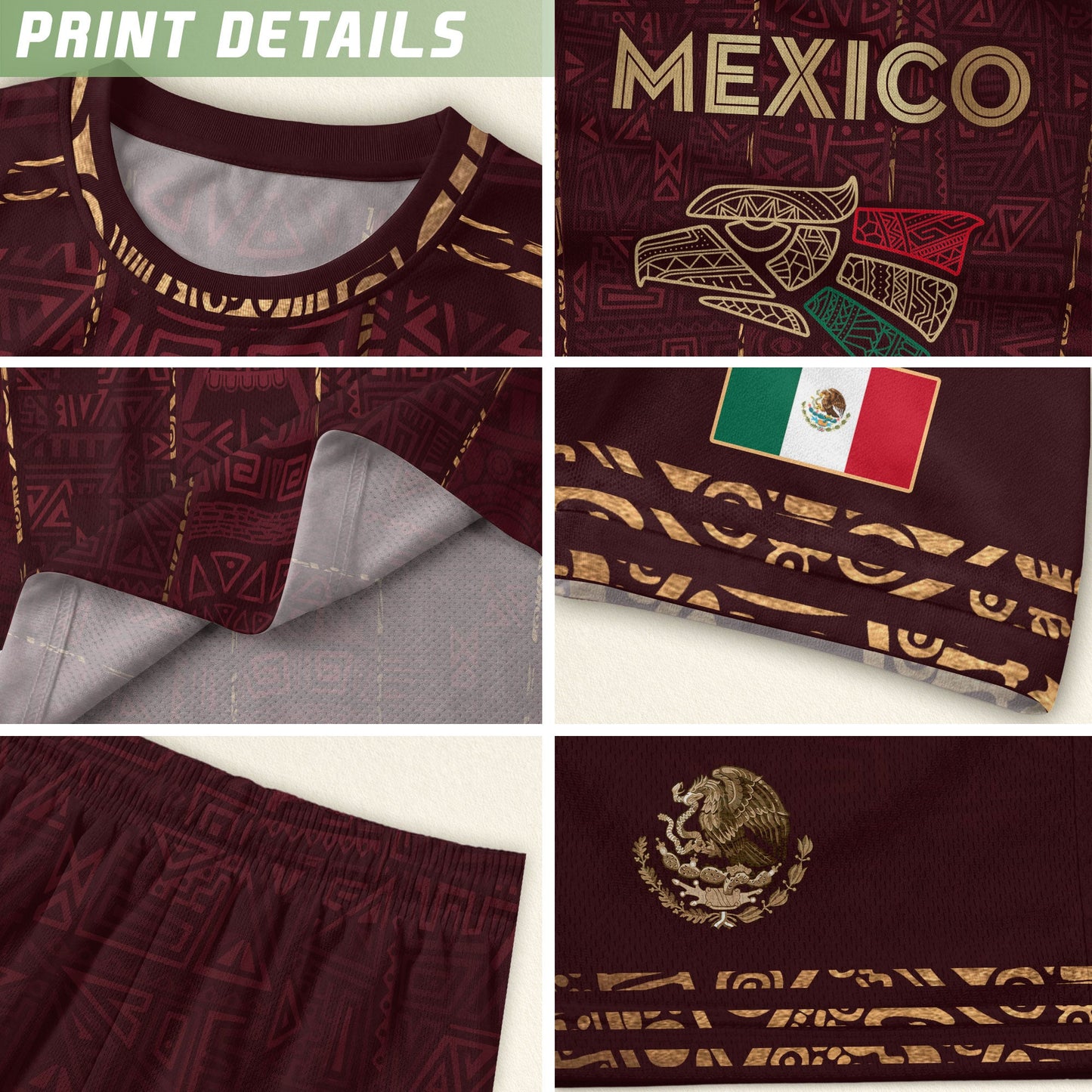Mexico Soccer Jersey Maroon Aztec Heritage - Mexico National Team Fan Football Shirt