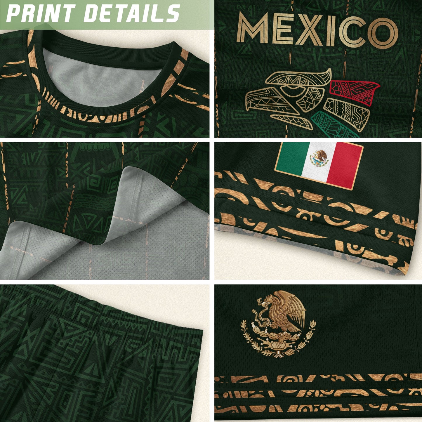 Mexico Soccer Jersey Green Pattern, Stylish Aztec Football Shirt Fans