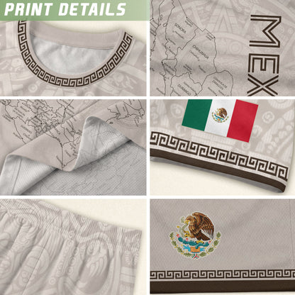 Mexico Soccer Jersey White Map Aztec Heritage Design - Mexico National Team Fan Gift Shirt