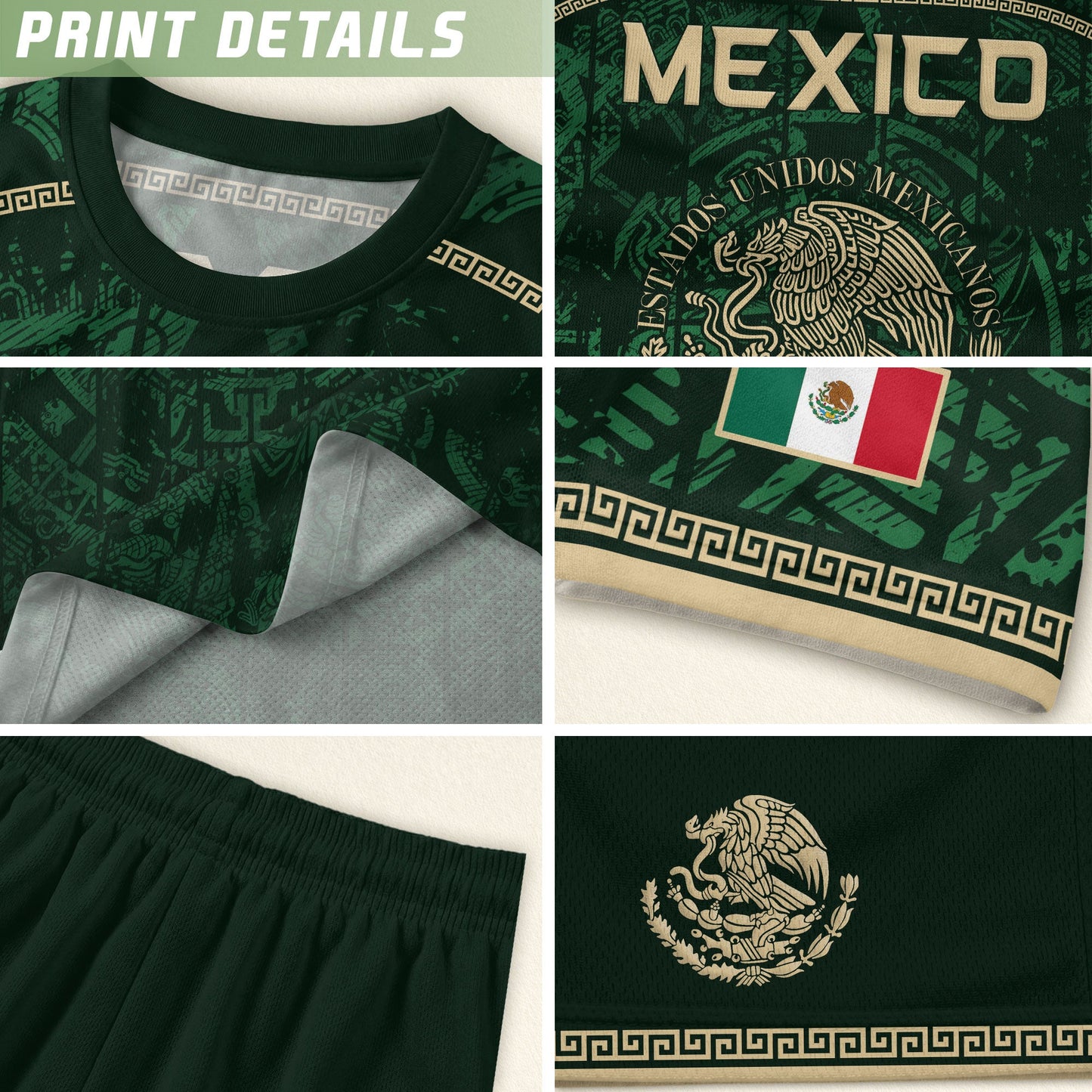 Mexico Soccer Jersey Green Eagle Crest - Aztec Sun Stone Heritage Fan Football Men Shirt