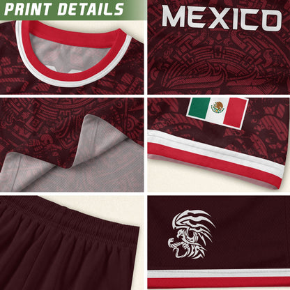 Men's Burgundy Mexico Aztec Eagle Graphic T-Shirt – Tribal Heritage Mexico Print Tee