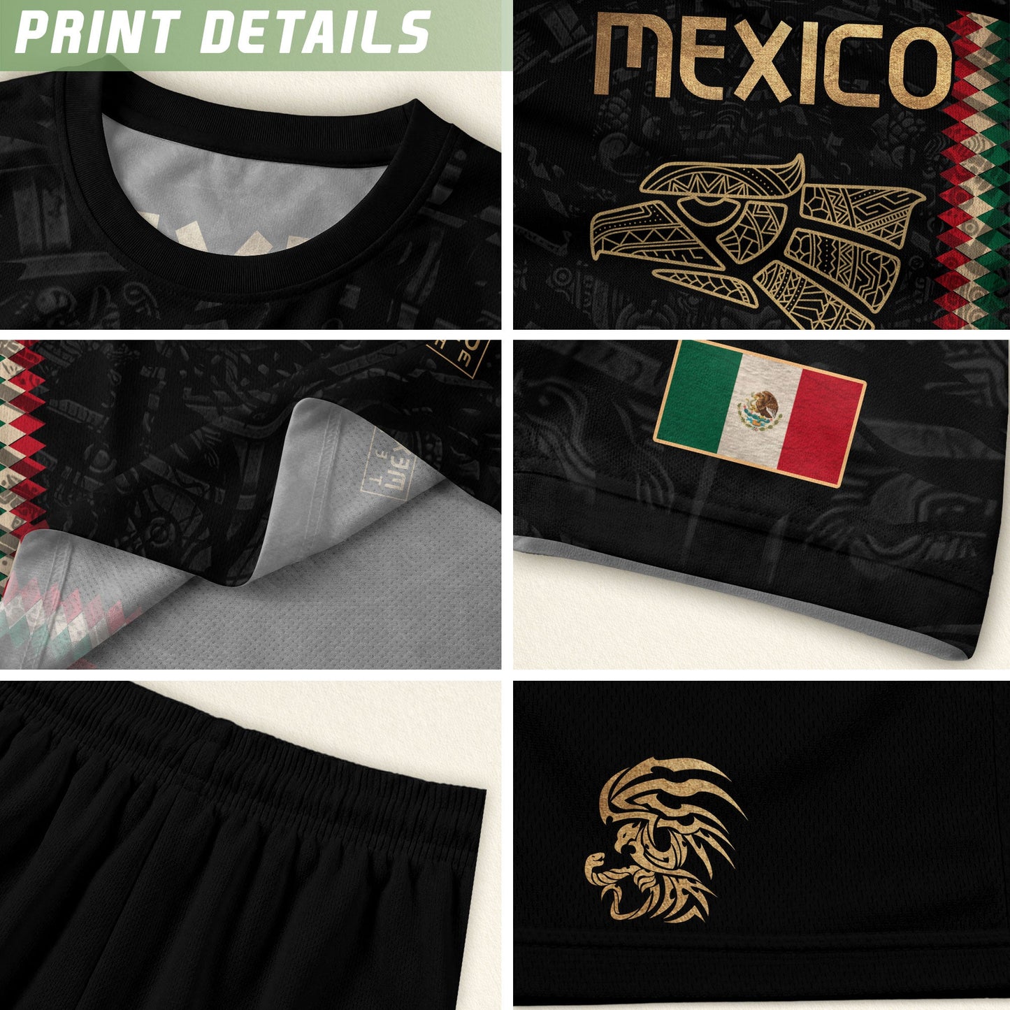 Mexico Soccer Jersey Black Gold Aztec Heritage - Mexico National Team Fan Football Shirt