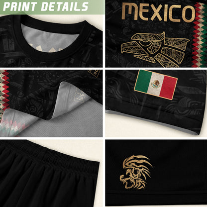 Mexico Soccer Jersey Black Gold Aztec Heritage - Mexico National Team Fan Football Shirt