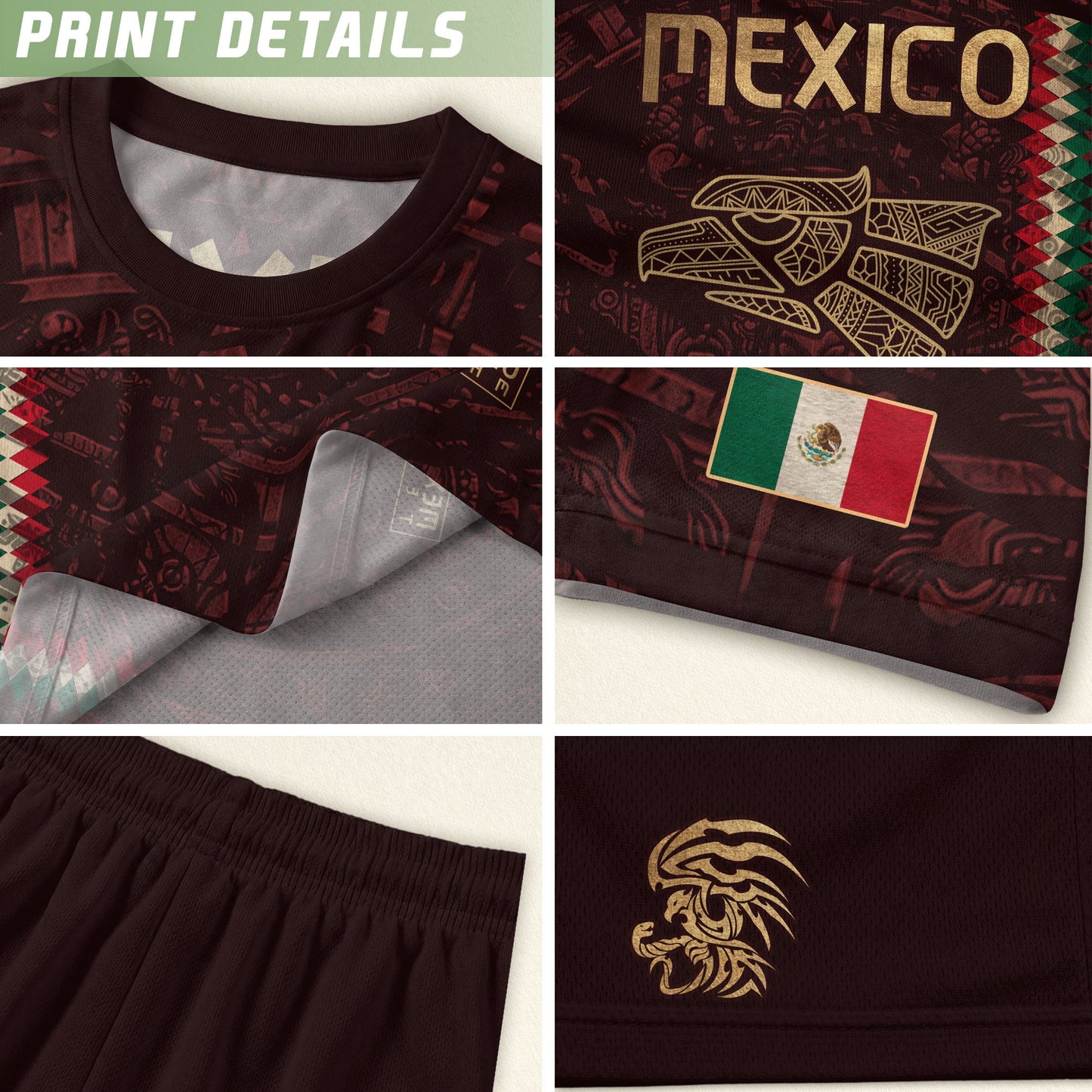 Mexico Soccer Jersey Maroon Gold Aztec Heritage - Mexico National Team Fan Football Shirt
