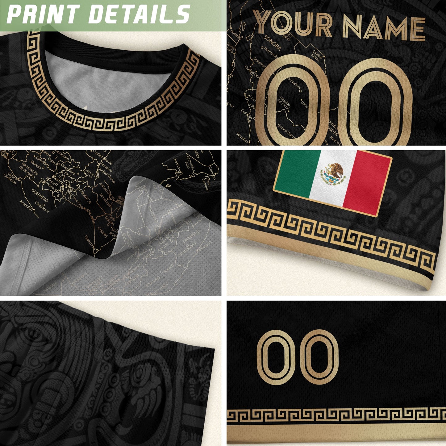 Mexico Soccer Jersey Custom Name - Black & Gold Mexico Map Heritage Football Shirt