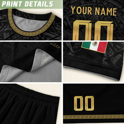 Custom Mexico Soccer Jersey – Black Aztec Heritage Pattern Personalized Football Shirt
