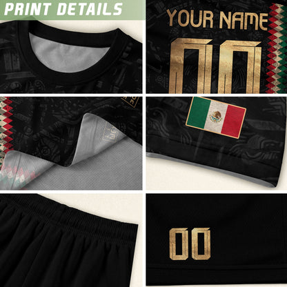 Custom Mexico Soccer Jersey Men Women Black Gold Mexican Football Jersey Playera De Mexico Jersey De Mexico
