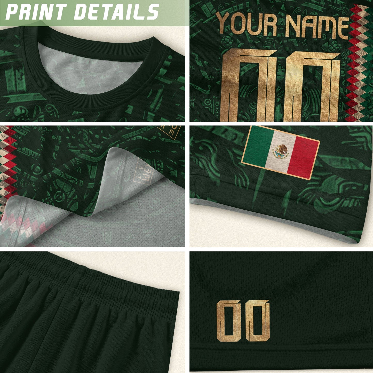 Custom Mexico Soccer Jersey Men Women Green Gold Mexican Football Jersey Playera De Mexico Jersey De Mexico