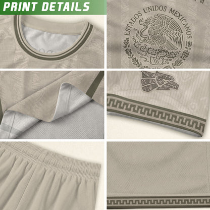 Mexico Soccer Jersey - Beige Vintage Aztec Pattern Heritage Football Shirt