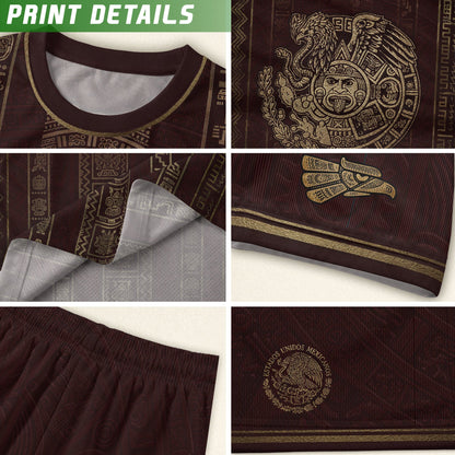 Mexico Soccer Jersey - Maroon & Gold Aztec Sun Stone Heritage Football Shirt
