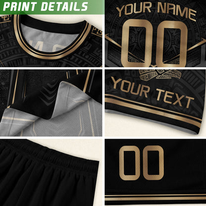 Black Mexico Custom Soccer Jersey Team Apparel Aztec Sun Warrior Football Top