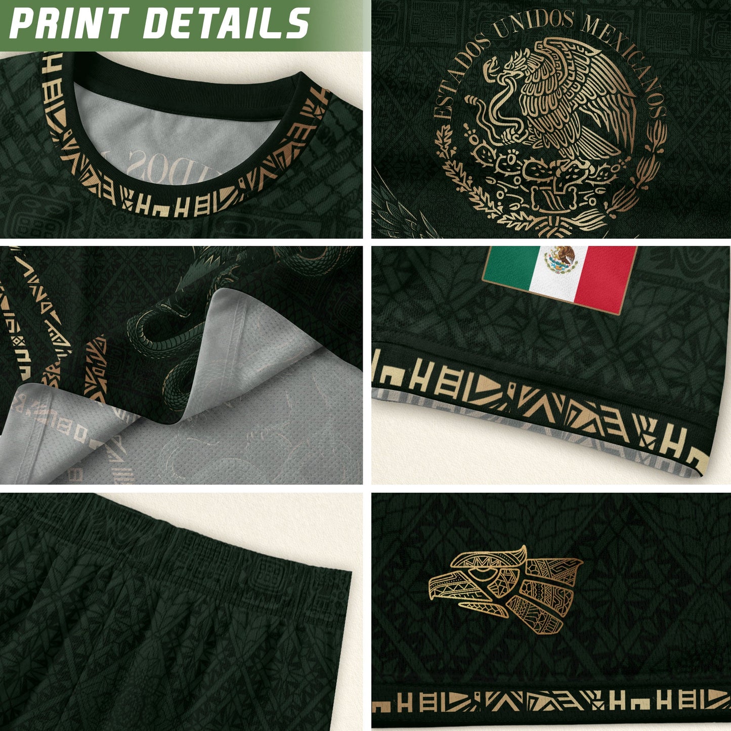 Green Mexico Soccer Jersey Gold Eagle Snake Aztec Mexican Football Shirt