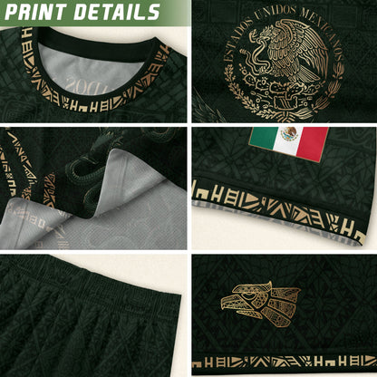 Green Mexico Soccer Jersey Gold Eagle Snake Aztec Mexican Football Shirt