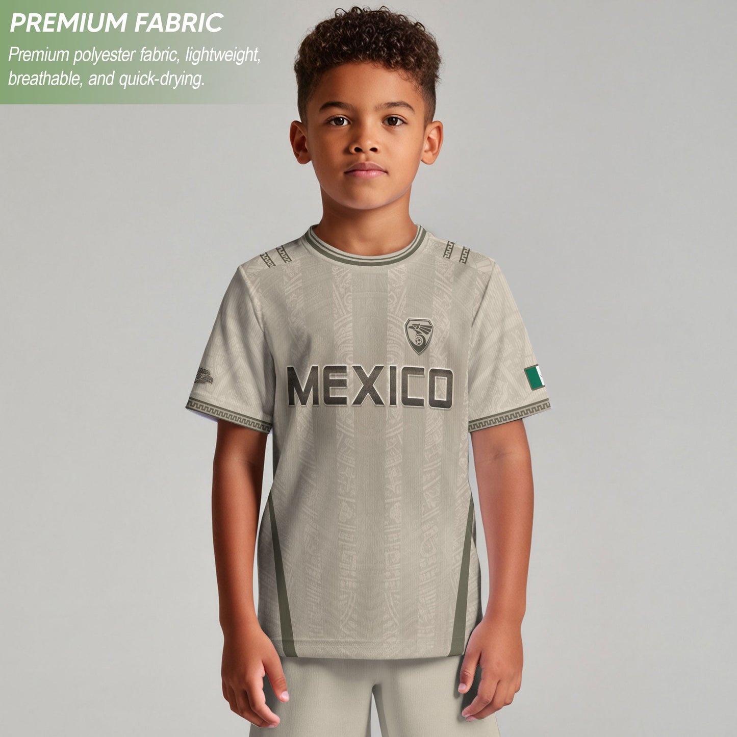 Mexico Youth Soccer Jersey Aztec Style Kids Football Shirt Vintage Breathable Sportswear