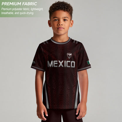Heritage Inspired Mexico Soccer Jersey, Maroon Silver Eagle Football Shirt for Youth