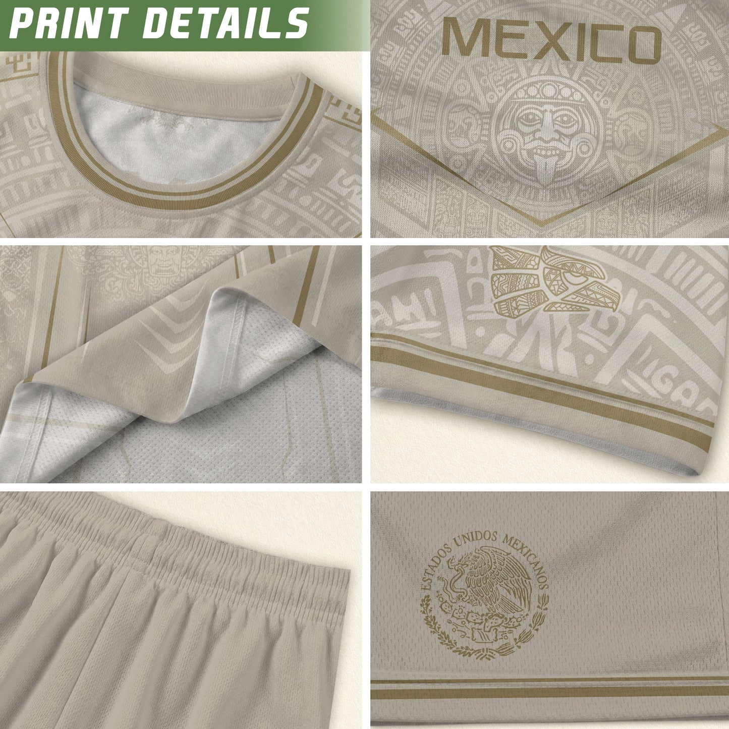Mexico Soccer Jersey Aztec Eagle Heritage Football Men Shirt Mexico Fan Tee Beige