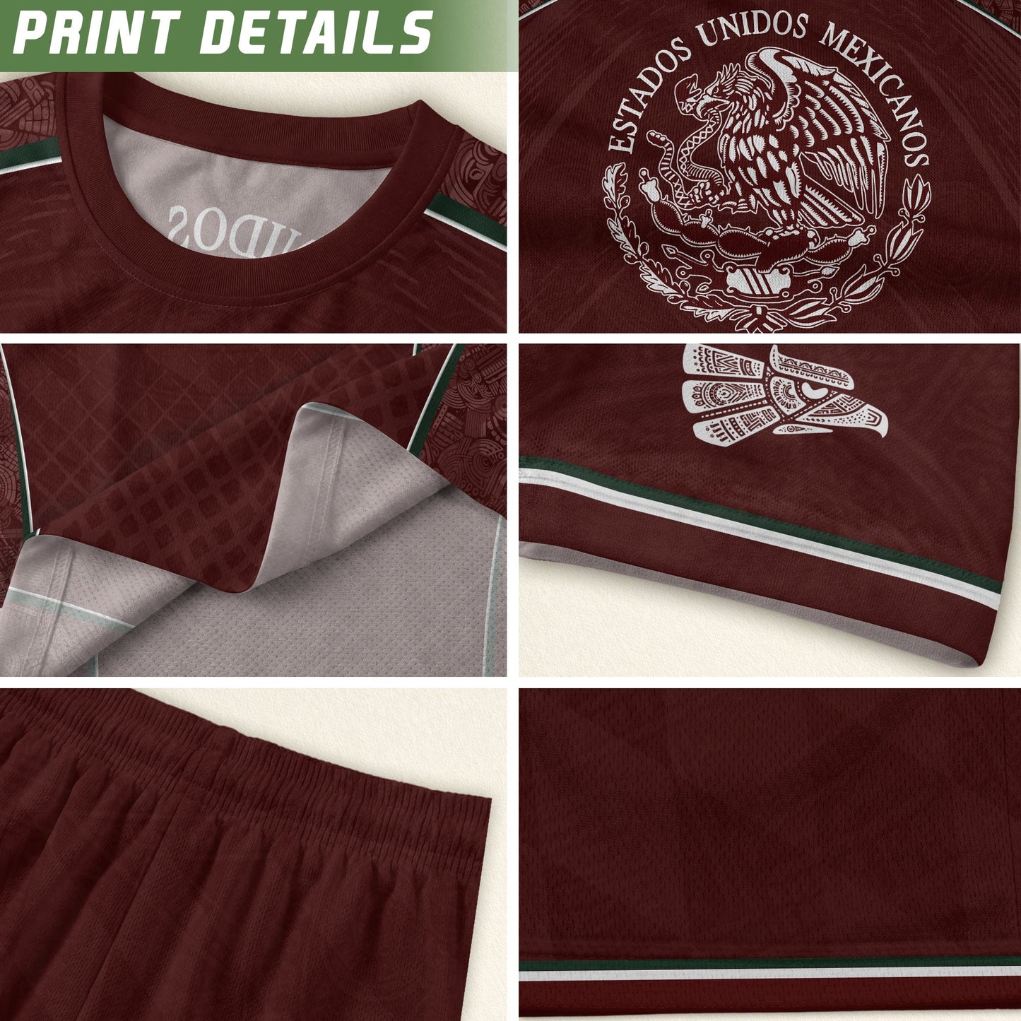 Maroon Mexico Soccer Jersey Aztec Coat of Arms Football Men Shirt Mexico Fan Tee