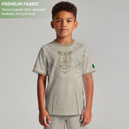Mexico Soccer Jersey Youth White Gold Aztec Football Shirt Heritage Fan Apparel