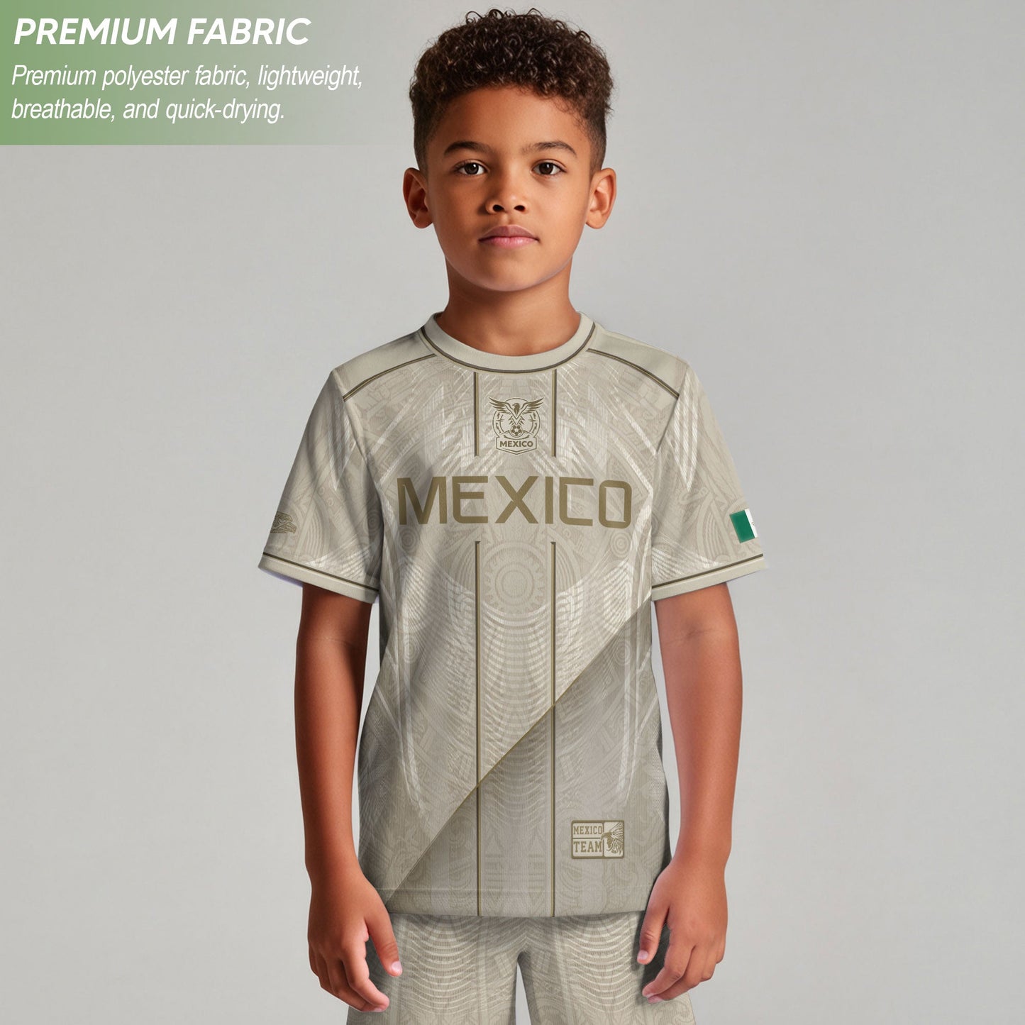 White Mexico Soccer Jersey Youth Gold Eagle Football Shirt Vintage Style Wear