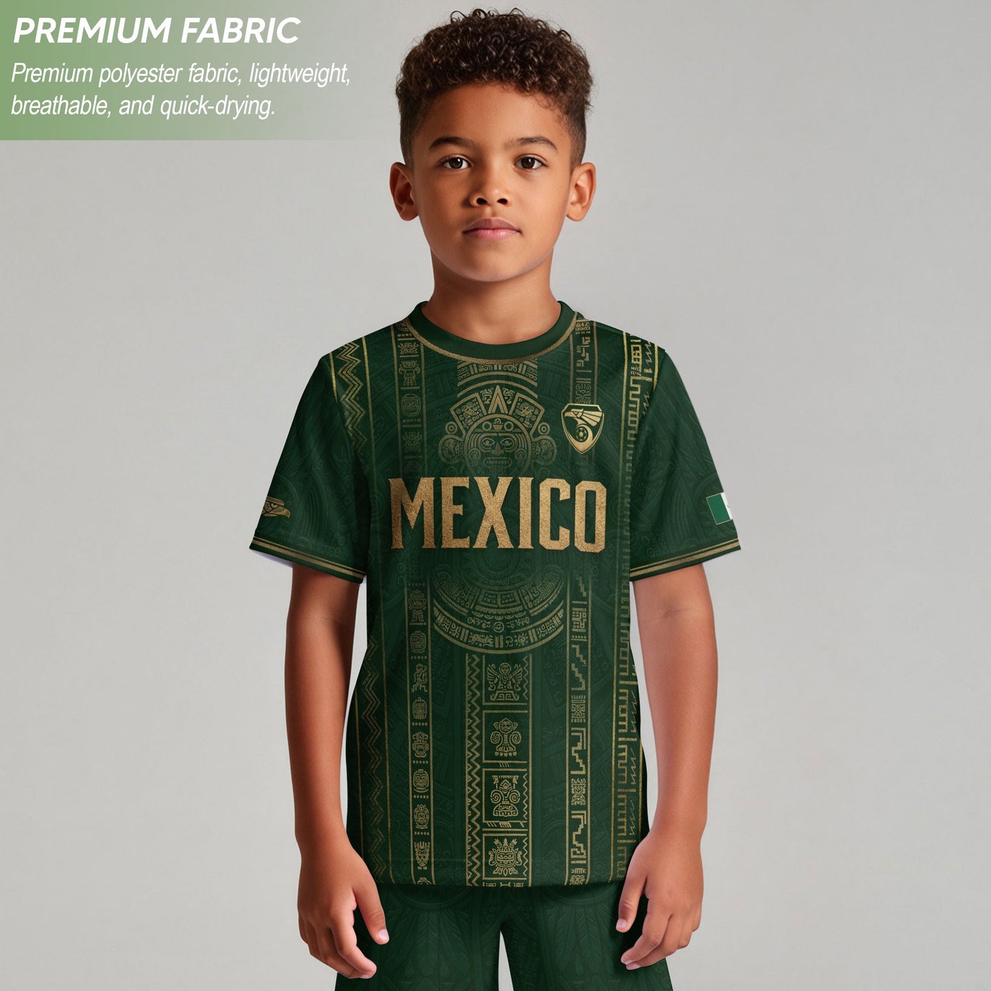 Mexico Soccer Jersey Youth Green Gold Tribal Football Shirt Premium Fan Apparel