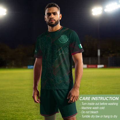Mexico Heritage Orgullo Mexicano Green Red Detailed Country Map Aztec Soccer Jersey