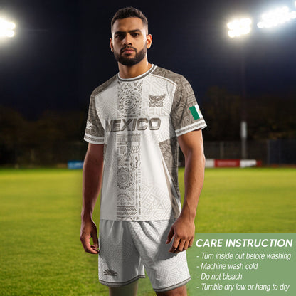 Mexico White Aztec Heritage Pattern Soccer Jersey Mexican Culture Design