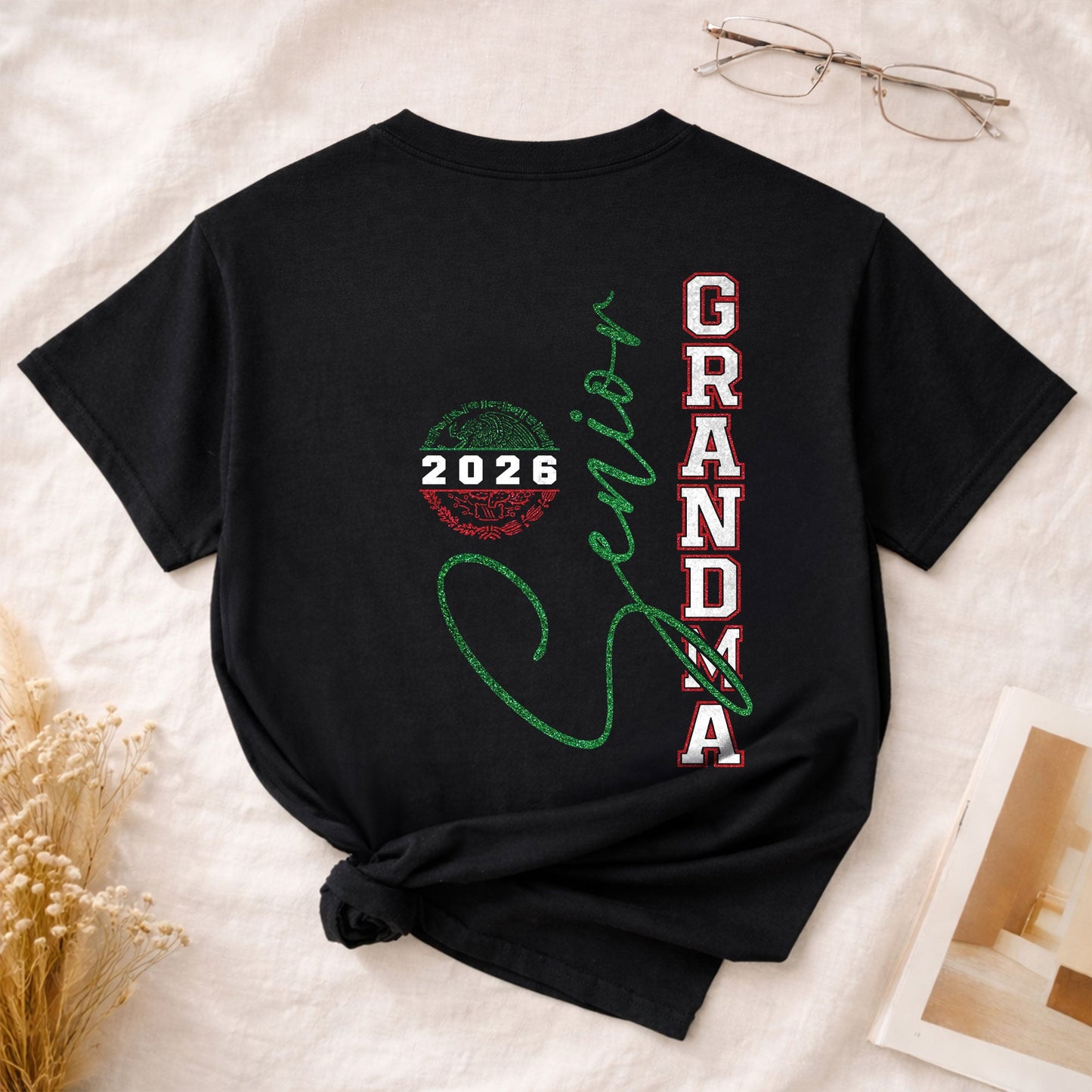 Senior Family 2026 Black T-Shirt Mexico Flag Colors - Class of 2026 Graduation Tee