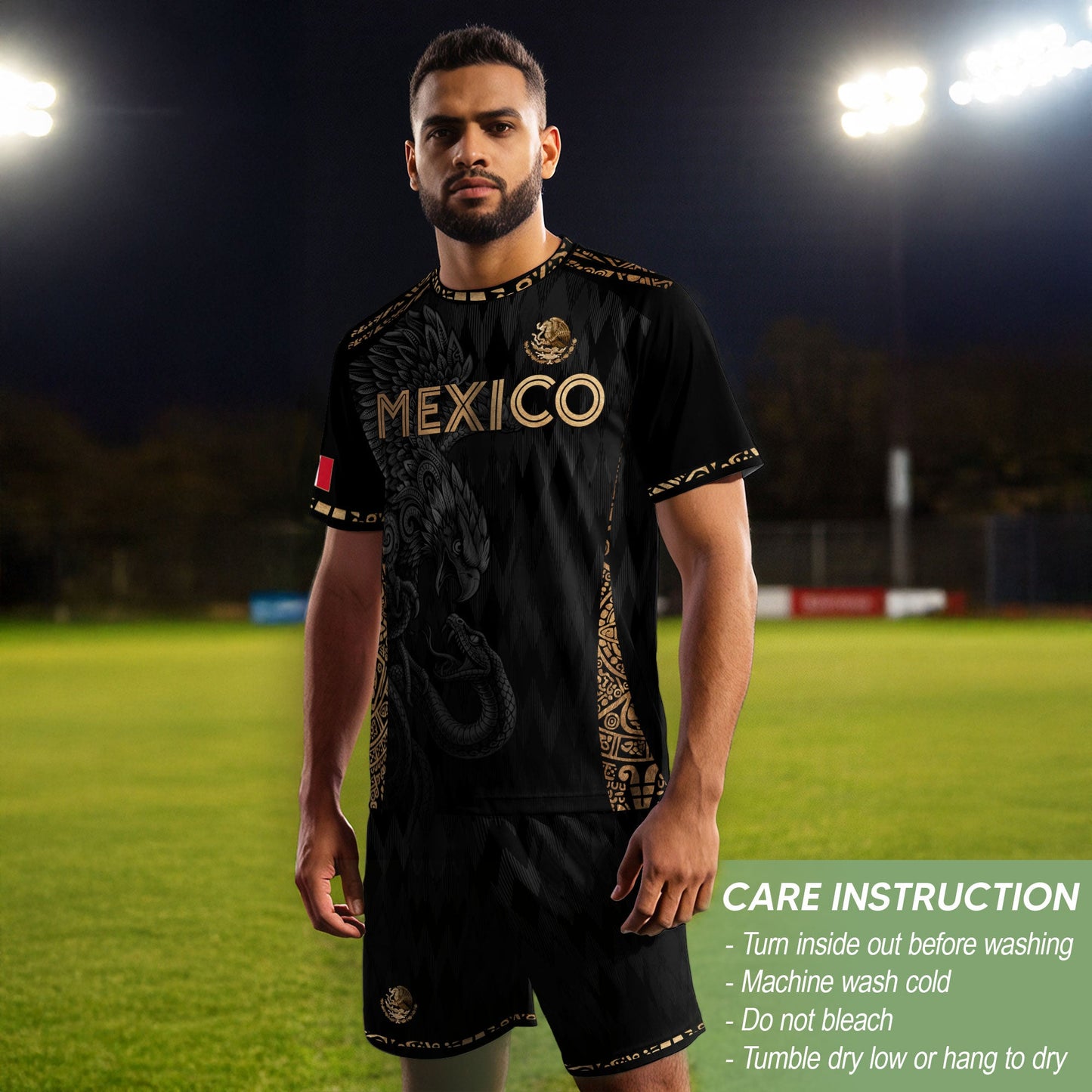 Mexico Soccer Jersey Black Gold Eagle Aztec Football Shirt Men Fan Edition