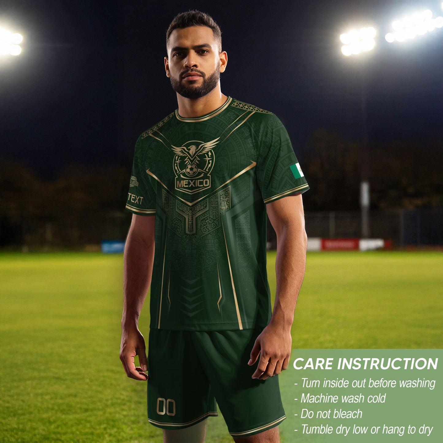 Custom Green Mexico Soccer Jersey Aztec Eagle Emerald Green Football Shirt