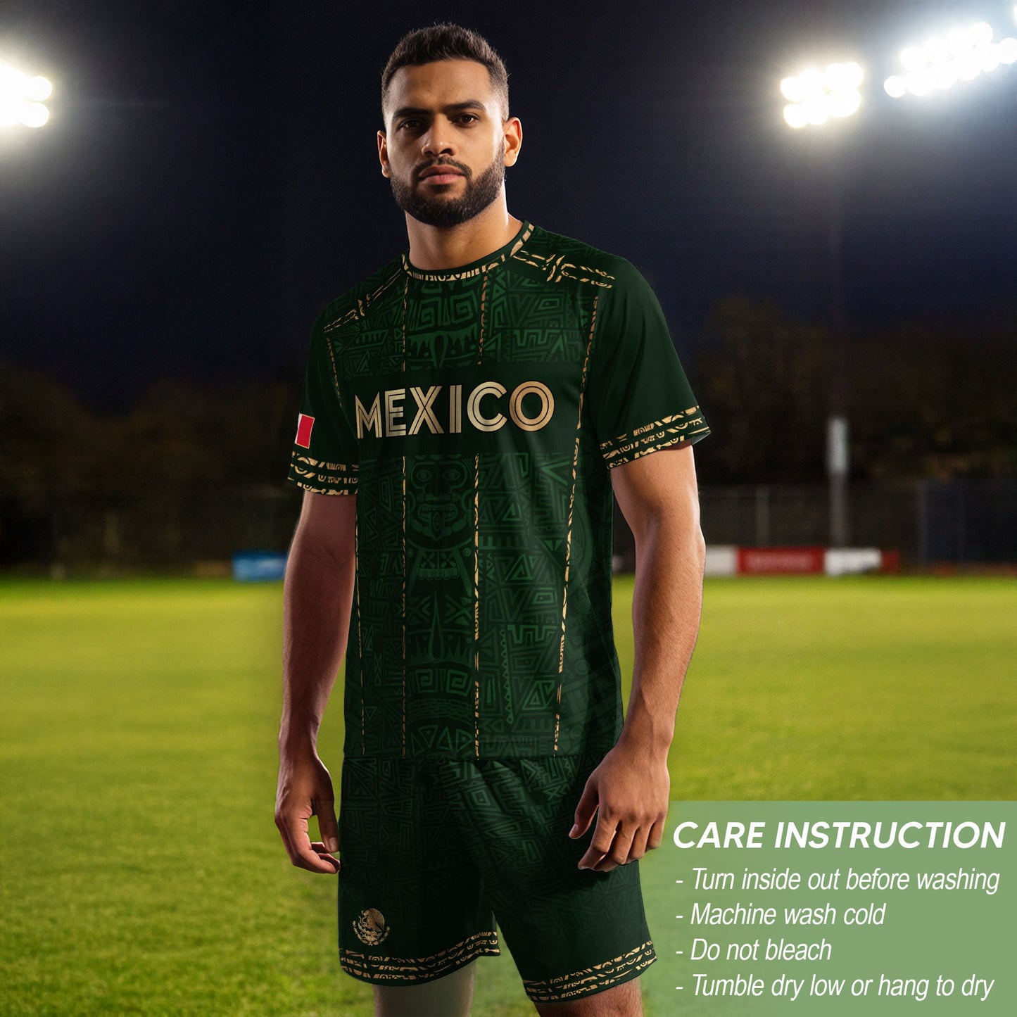 Mexico Soccer Jersey Green Pattern, Stylish Aztec Football Shirt Fans